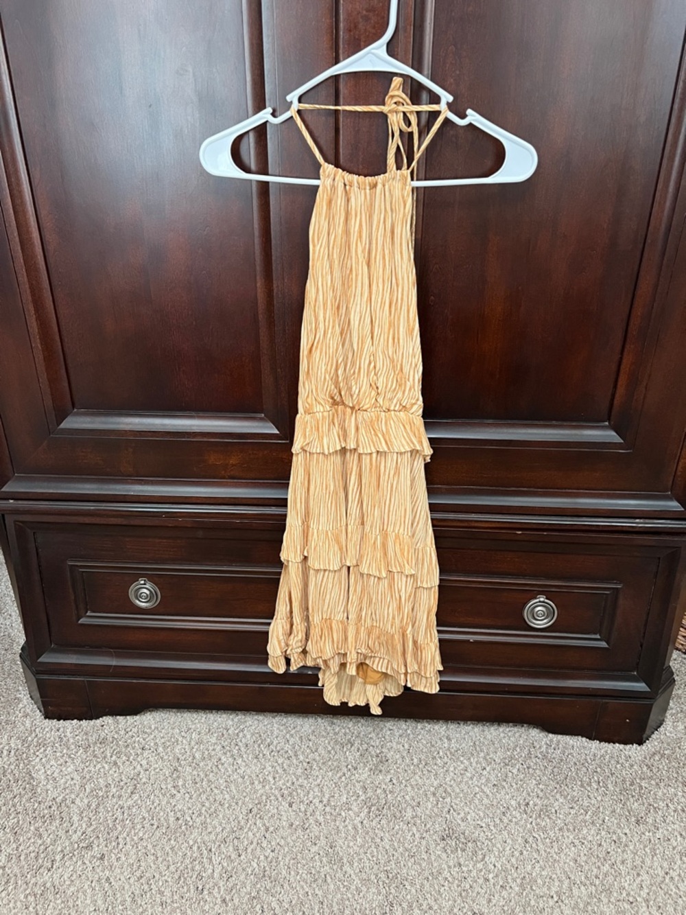 Tiered Ruffle Halter Dress in Peach